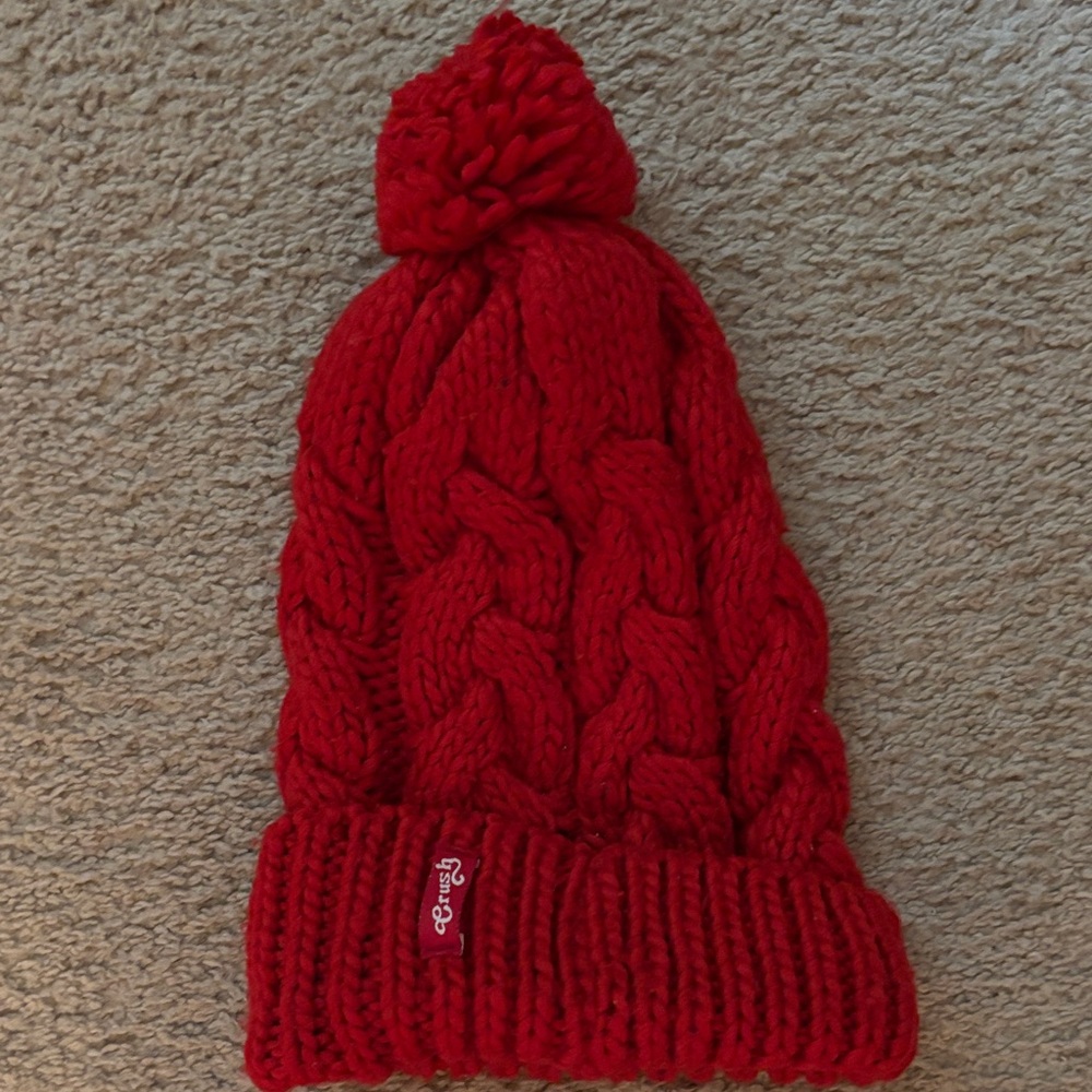 Vibrant Red Cable Knit Pom-Pom Hat for Kids